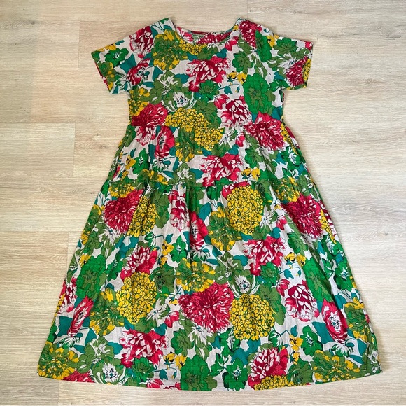 Beautiful 100% Cotton Yesno Colorful Floral Print Flowy Modest Maxi Dress - Picture 3 of 10